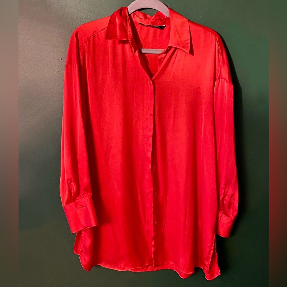 New Zara orange satin shirt/dress Size Small